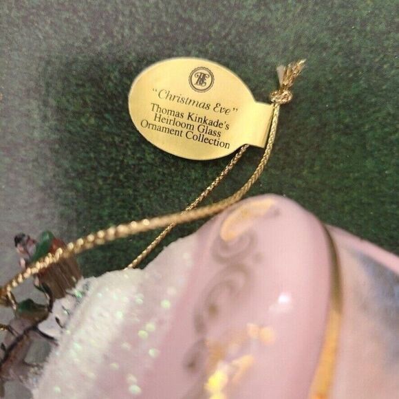 Thomas Kinkade Bradford Editions Heirloom Glass Ornament Christmas Eve Pink New - Picture 4 of 8